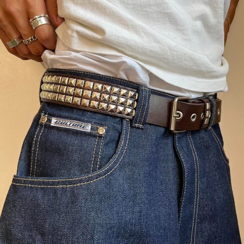 y2k 2000s classic pyramid studded brown and silver goth emo belt